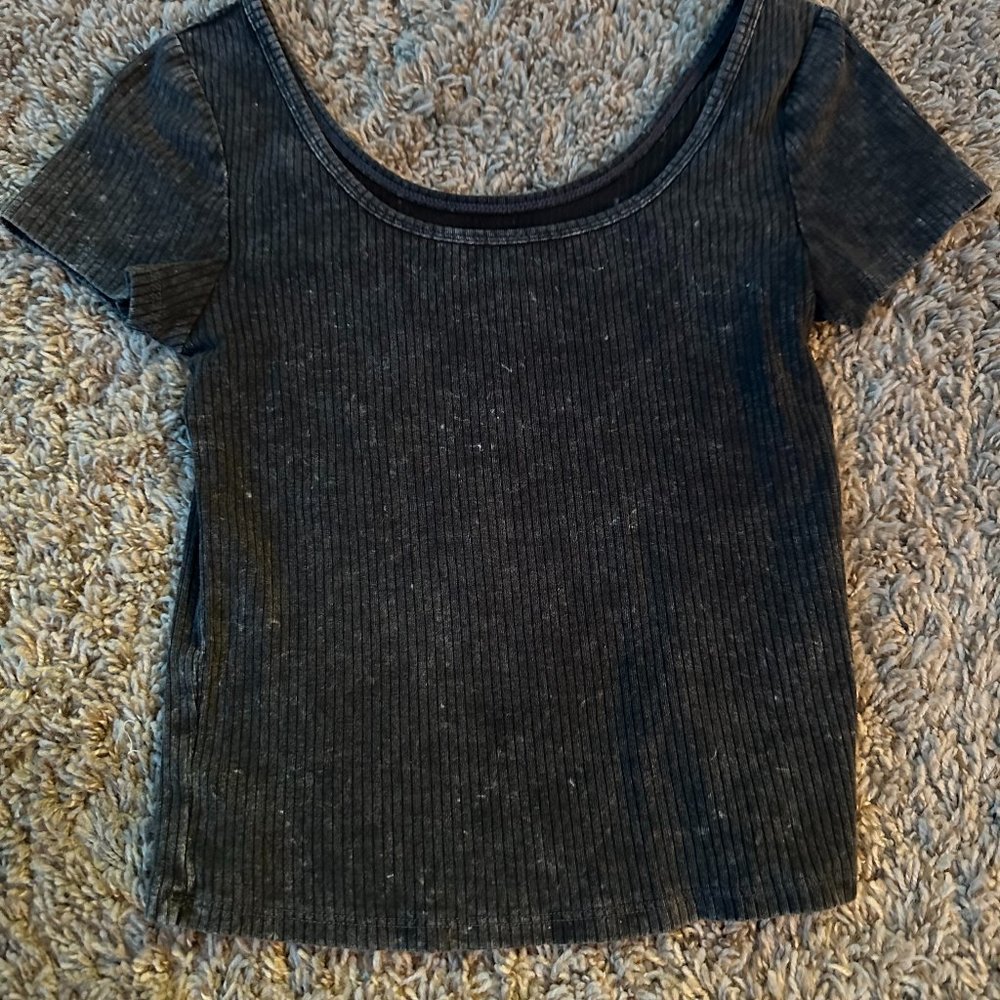 Black distressed crop top with low back
